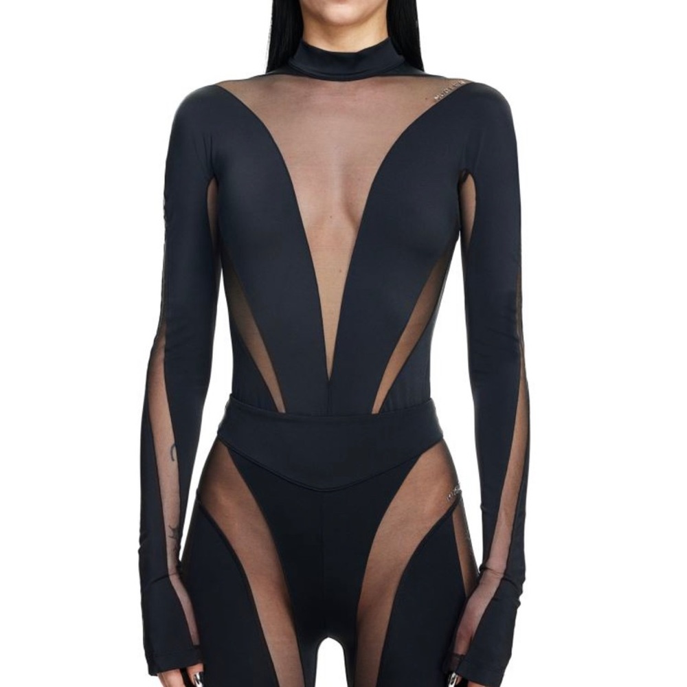 NEW Mugler x H&M Mesh-Paneled Bodysuit Black
